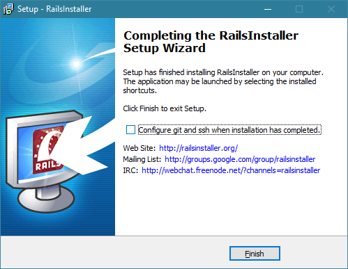 Completing the Railsinstaller Setup Wizard