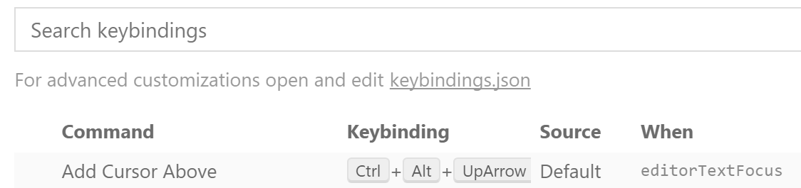 Opening keybindings json file