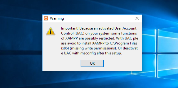xampp install warning uac